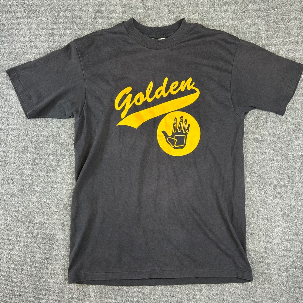 Vintage Hanes Fifty-Fifty Golden Florio 99 Graphic T-Shirt Black Yellow Large